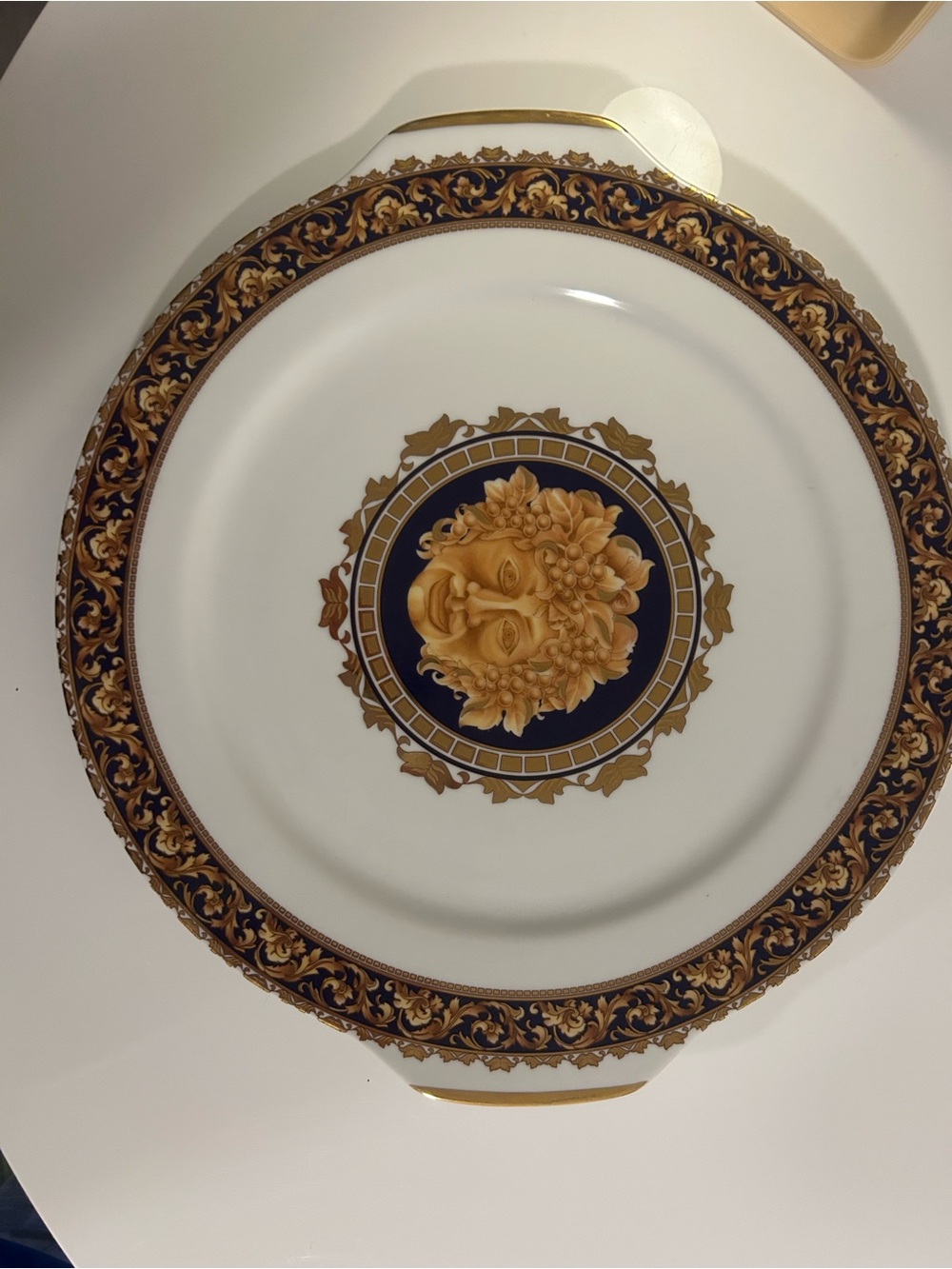 T. Limoges Bacchus Designed In France, Two Handled Cake Plate Gold Trim